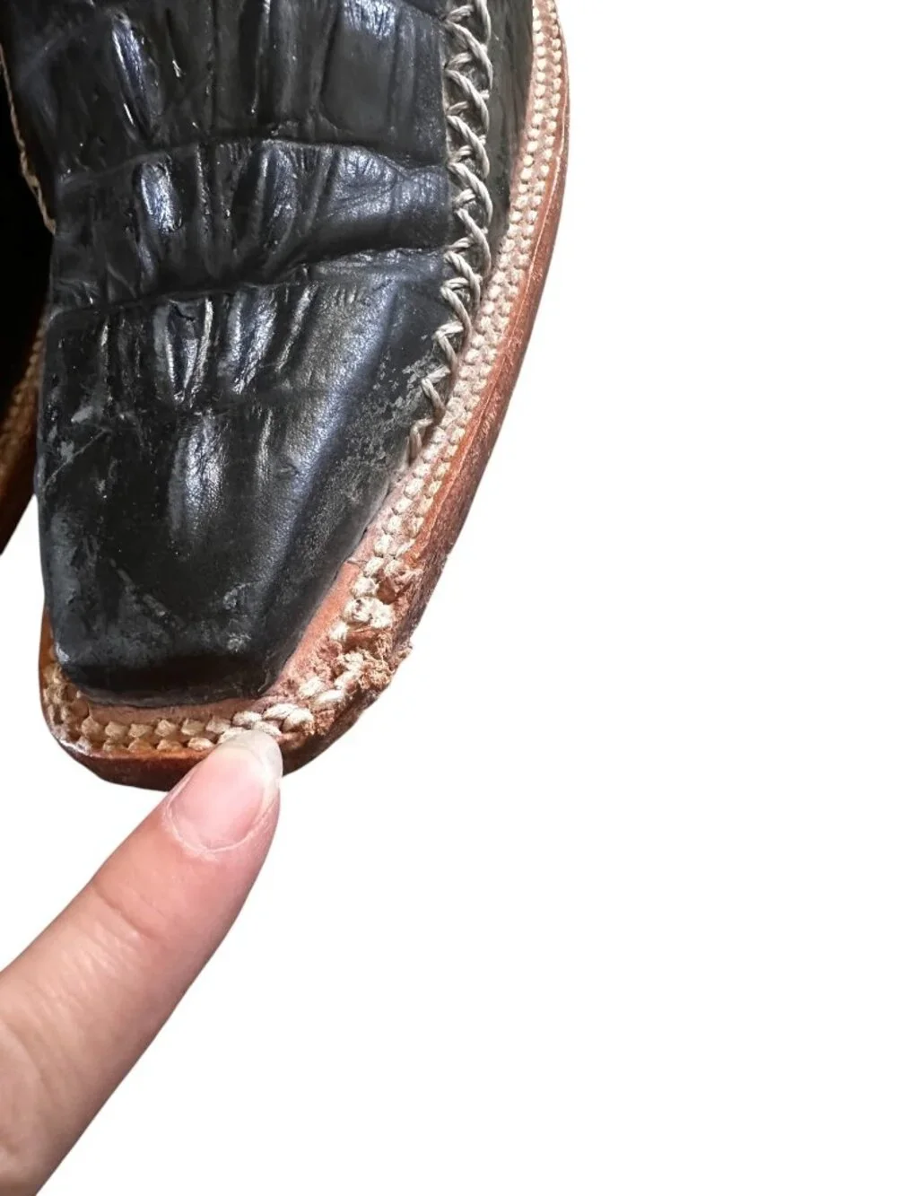 Tino Boots Leather Alligator Print Cowboy Boots Mens 10 Blak Embroidered Western